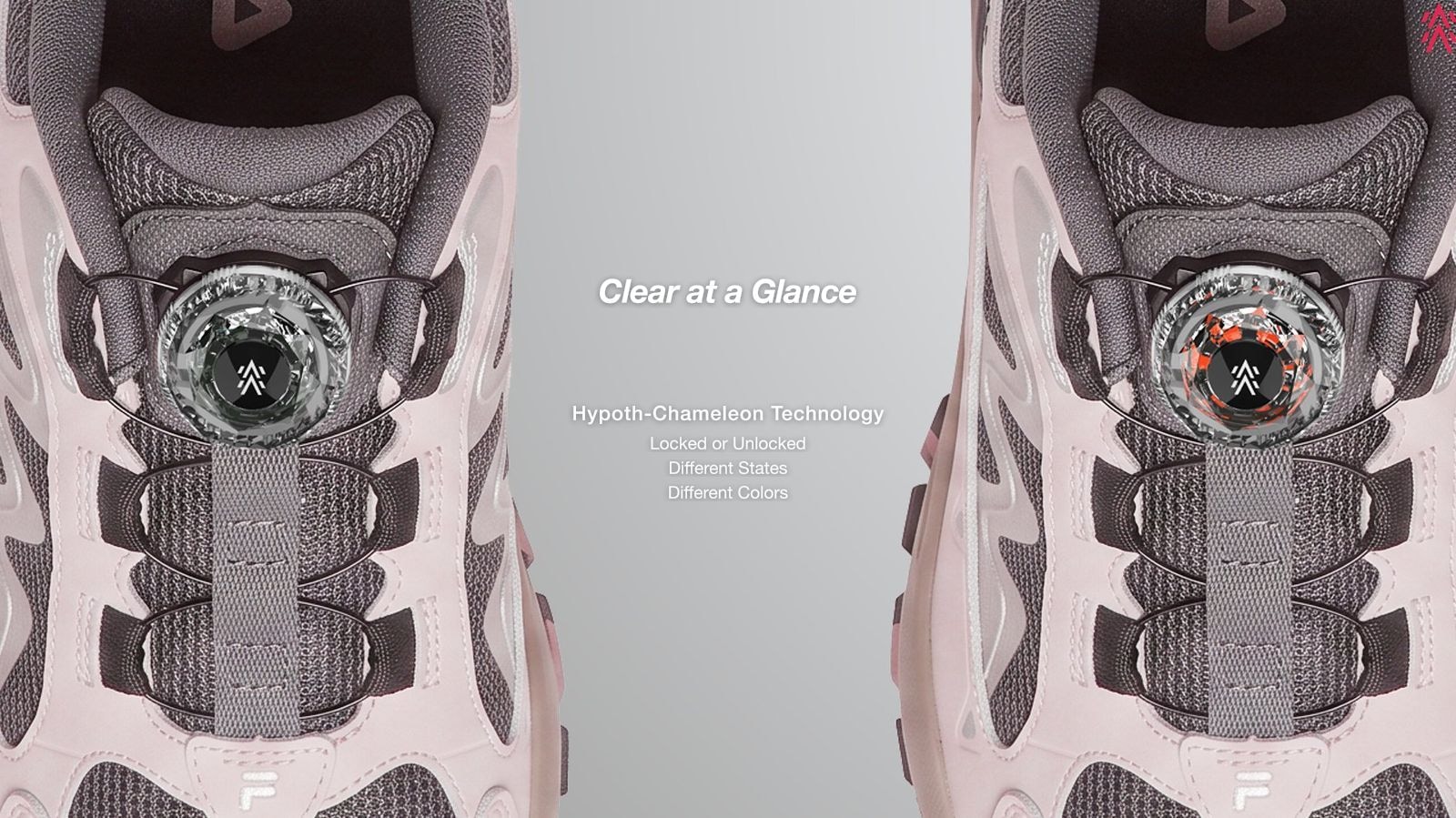 Two FILA sneakers side by side — locked and unlocked states in different colours.